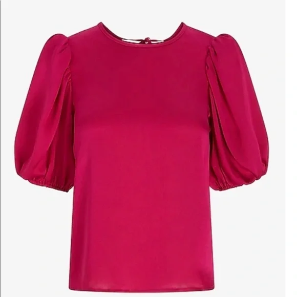 Express Satin Open Back Puff Sleeve Top Size Large - Picture 6 of 8